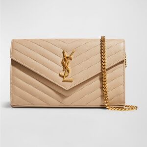 Saint Laurent YSL CLASSIC CASSANDRE CHAIN WALLET IN BEIGE